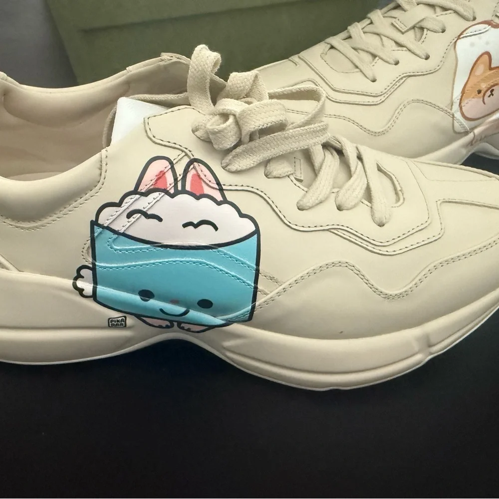 Brand New Gucci(WMNS) Gucci Kawaii Rhyton Leather Sneakers 'Cream White' Size 10